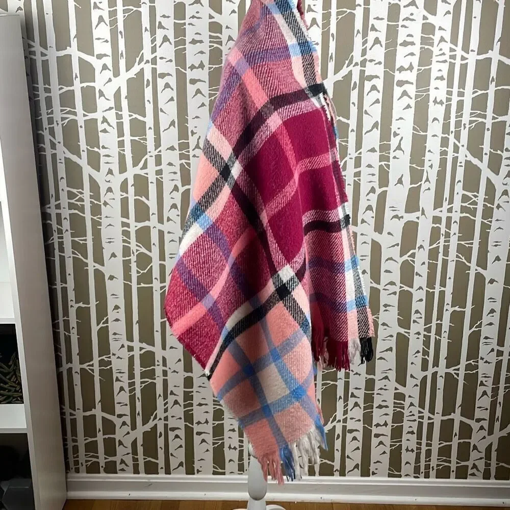 Plaid Oversized Fringe Trim Scarf Shawl Wrap